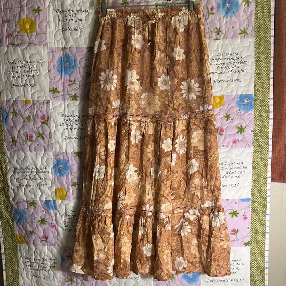 Petal & Pup Floral Maxi Skirt in Brown and White